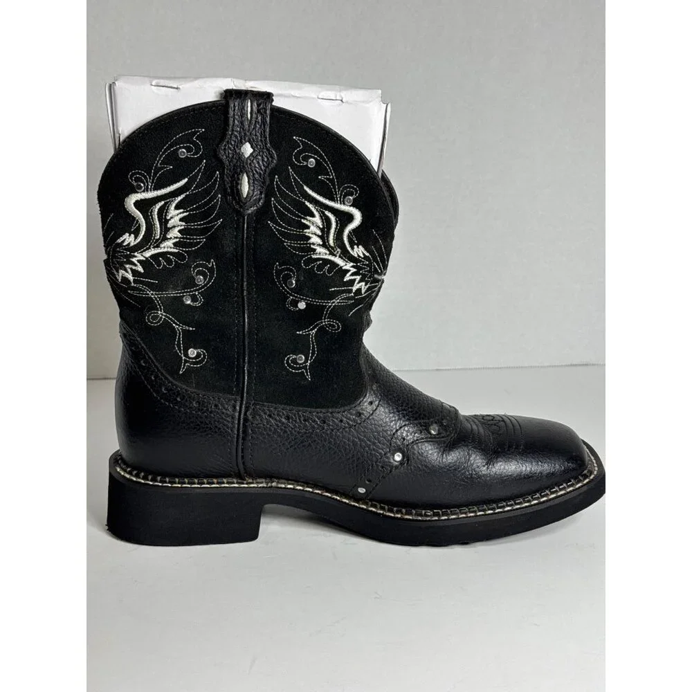 Justin Boots Black Gypsy Embroidered Square Toe Western L9977 Womens 8.5B - Picture 8 of 16